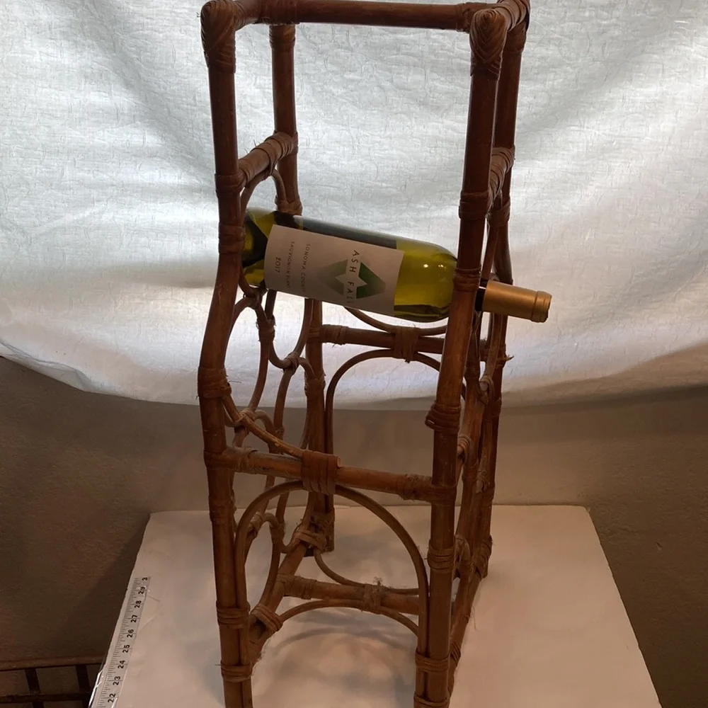 MCM Wine Rack Bamboo Rattan Wicker Boho Mid Century Modern Wine Storage